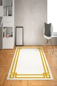 Kaymaz Tabanlı Yıkanabilir Geometrik Çerçeve Desenli Dot Taban Halı - 1