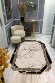 Kaymaz Taban Yıkanabilir Dijital Baskı Lazer Kesimli Modern Mermer Desenli Dot Taban Halı - 1