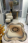 Kaymaz Taban Yıkanabilir Dijital Baskı Dekoratif Modern Desenli Elegance Serisi Lazer Kesim Dot Taban Halı ELG17 - 1