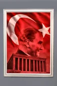 Atatürk ve Anıt Kabir Portresi  Desenli Çerçeveli Duvar Tablosu 50x70cm PTL12 - 1