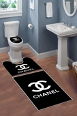 Yıkanabilir Kaymaz Dot Tabanlı Dekoratif Desenli 3'lü Klozet Takımı Banyo Paspas Seti - 1