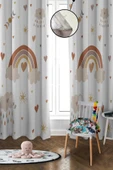 Dijital Baskı Yıkanabilir Gökkuşağı Desenli 2 Kanat Bebek ve Çocuk Odası Fon Perdesi - 1