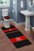Yıkanabilir Kaymaz Tabanlı Dekoratif Desenli 3'lü Klozet Takımı Banyo Paspas Seti - 1