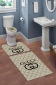 Yıkanabilir Kaymaz Dot Tabanlı Dekoratif Desenli 3'lü Klozet Takımı Banyo Paspas Seti - 1
