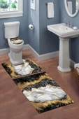 Yıkanabilir Kaymaz Tabanlı Dekoratif Mermer Desenli 3 Lü Klozet Takımı Banyo Paspas Seti - 1