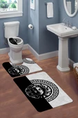 Yıkanabilir Kaymaz Tabanlı Modern Desenli 3'lü Klozet Takımı Banyo Paspas Seti APL04 - 1