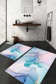 Dijital Baskı Kaymaz Taban Yıkanabilir 2'li Banyo Paspas Takımı - 1