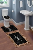 Yıkanabilir Kaymaz Tabanlı Dekoratif Desenli 3'lü Klozet Takımı Banyo Paspas Seti - 1