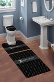 Yıkanabilir Kaymaz Tabanlı Dekoratif Desenli 3'lü Klozet Takımı Banyo Paspas Seti - 1
