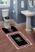 Yıkanabilir Kaymaz Tabanlı Dekoratif Desenli 3'lü Klozet Takımı Banyo Paspas Seti - 1