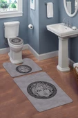 Yıkanabilir Kaymaz Tabanlı Modern Desenli 3'lü Klozet Takımı Banyo Paspas Seti APL02 - 1