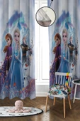 Dijital Baskı Yıkanabilir Elsa Desenli 2 Kanat Bebek ve Çocuk Odası Fon Perdesi - 1