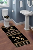 Yıkanabilir Kaymaz Tabanlı Dekoratif Desenli 3 Lü Klozet Takımı Banyo Paspas Seti - 1