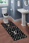 Yıkanabilir Kaymaz Dot Tabanlı Dekoratif Desenli 3'lü Klozet Takımı Banyo Paspas Seti - 1