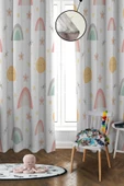 Dijital Baskı Yıkanabilir Dekoratif Modern Desenli 2 Kanat Bebek ve Çocuk Odası Fon Perdesi RB04 - 1