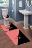 Yıkanabilir Kaymaz Dot Tabanlı Dekoratif Desenli 3'lü Klozet Takımı Banyo Paspas Seti - 1
