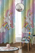 Dijital Baskı Yıkanabilir Unicorn Desenli 2 Kanat Bebek ve Çocuk Odası Fon Perdesi - 1