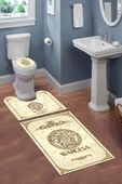Yıkanabilir Kaymaz Dot Tabanlı Dekoratif Desenli 3'lü Klozet Takımı Banyo Paspas Seti - 1