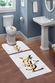 Yıkanabilir Kaymaz Tabanlı Dekoratif Desenli 3 Lü Klozet Takımı Banyo Paspas Seti - 1