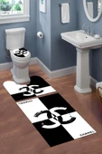 Yıkanabilir Kaymaz Dot Tabanlı Dekoratif Desenli 3'lü Klozet Takımı Banyo Paspas Seti - 1
