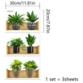 Raflı Bitki Tasarımlı Yapışkanlı Sticker 20*30 cm 3lü Set - 4