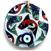 Balık Desenli Nazar Boncuklu Füzyon Cam Duvar Dekoru - 3