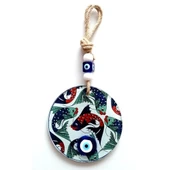 Balık Desenli Nazar Boncuklu Füzyon Cam Duvar Dekoru - 1