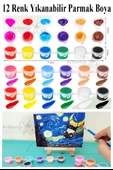 Parmak Boyası 5 ml 12 Renk Resim Fırçası ve Palet 4 Paket Mini Küçük Parmak Boya Etkinlik Boyama Boyası Su Bazlı Resim - 2