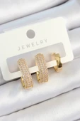 Pirinç Zirkon Taşlı Damla Model Gold Renk 3'lü Çift Kadın Küpe Set - 1