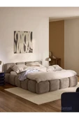 Mobilya Stant Most Oktagon Bazalı Karyola Kahve Bukle Kumaş Işbir Kuştüyü Sünger 160x200 Yatak Için(KURULUM DAHİL) - 1