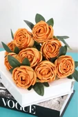 Yapay Çiçek 9lu Kat Kat lodos Gül Demeti 42 Cm Kahve-turuncu thumbnail 1
