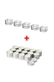 IKEA 30 Adet Kokulu Tealight Mum + 5 Adet Cam Mumluk 5X5 Cm İkea Dekoratif Mum Seti - 1