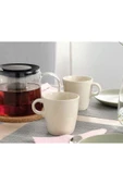 IKEA 2 Adet Kuplu Çay Bardağı Yükseklik 10 Cm İkea 2'li Set Stonware Kahve Bardak Hacim 370 ml Krem Renk - 3