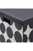 IKEA Tjena Siyah Beyaz Nokta Desen 32x35x32 Kapaklı Dekoratif Eşya Saklama Kutusu Düzenleme Kutusu - 4
