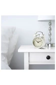 IKEA KALİTELİ Nostaljik Çalar Saat Çap 10 Cm İkea Masa Saati Beyaz Renk Yükseklik 14 Cm Çelik Saat - 3