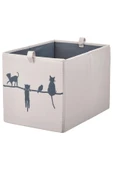IKEA Düzenleyici Kedi Desenli Kare Kutu Evdüzeni Düzenleme Saklama Kutusu 26x37x26 Cm Bej - 1