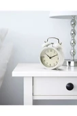 IKEA KALİTELİ Nostaljik Çalar Saat Çap 10 Cm İkea Masa Saati Beyaz Renk Yükseklik 14 Cm Çelik Saat - 1