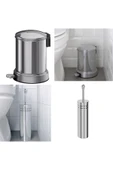 IKEA 2'li Banyo Seti - Çöp Kovası & Tuvalet Fırçası - Paslanmaz Çelik 4 litre Gri - 1