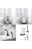 IKEA 5'li Banyo Seti Çöp Kovası Diş Fırçalık Sabunluk Tuvalet Fırçası Beyaz Galvaniz Çelik ve Plastik - 1