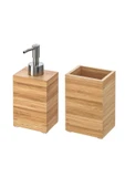 IKEA 2 Parça Banyo Seti Ahşap Sıvı Sabunluk + Fırçalık İkea 2'li Bambu Banyo Seti Kahverengi - 1
