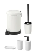 IKEA 5'li Banyo Seti Çöp Kovası Diş Fırçalık Sabunluk Tuvalet Fırçası Beyaz Galvaniz Çelik ve Plastik - 2