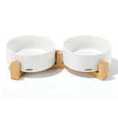 M-Pets Opera Bamboo Standlı Seramik Mama Kabı 2x350ml Beyaz thumbnail 1