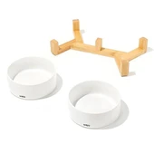 M-Pets Opera Bamboo Standlı Seramik Mama Kabı 2x850ml Beyaz thumbnail 4