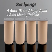 Bohem 4 ADET Doğal Ahşap Silindir Ayak 18 cm Set Mobilya Koltuk Kanepe Sehpa Masa Ayağı Ayakları - 4