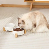 M-Pets Opera Bamboo Standlı Seramik Mama Kabı 2x850ml Beyaz thumbnail 2