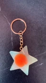 Rengarenk Yıldız Şekilli Gold Aksesuarlı  Anahtarlık Epoksi El Yapımı Hediyelik - 3