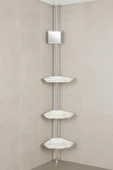SabanBanyo Köşe Rafı – 3 Katlı Plastik Raf ve Alüminyum Direkli Organizer - 2
