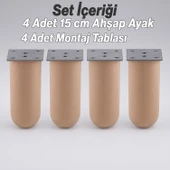 Bohem 4 ADET Doğal Ahşap 15 cm Silindir Ayak Set Mobilya Koltuk Kanepe Sehpa Masa Ayağı Ayakları - 4