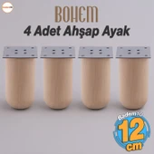 Bohem 4 ADET Doğal Ahşap 12 cm Silindir Ayak Set Mobilya Koltuk Kanepe Sehpa Masa Ayağı Ayakları thumbnail 1