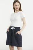 Puantiye Desenli Beli Lastikli Şort - Lacivert - 3